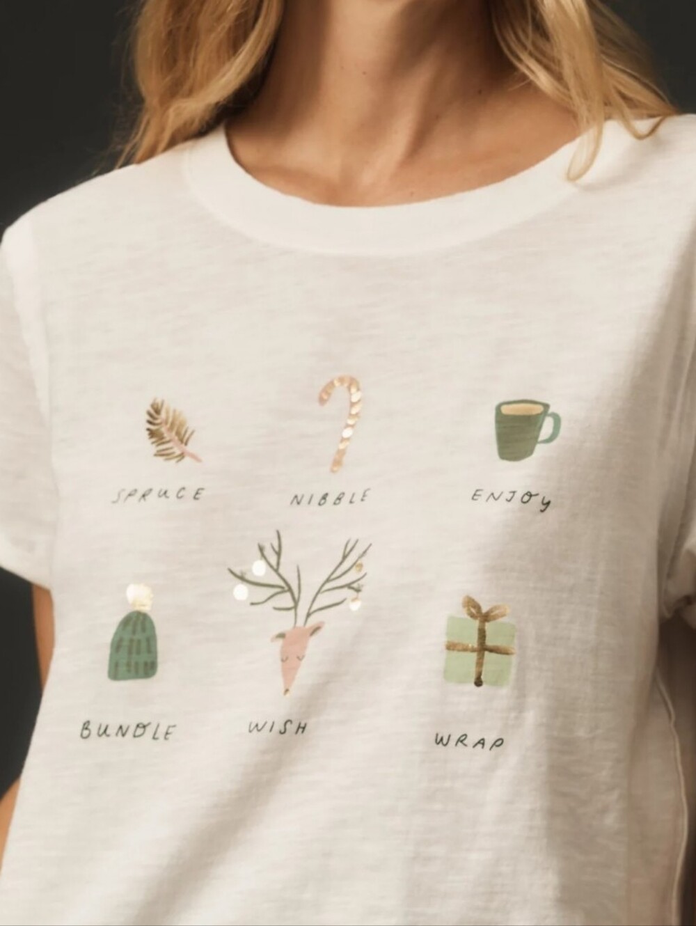 NWT Maeve By Anthropologie Sally Murphy Holiday Graphic Tee Festive Size XL